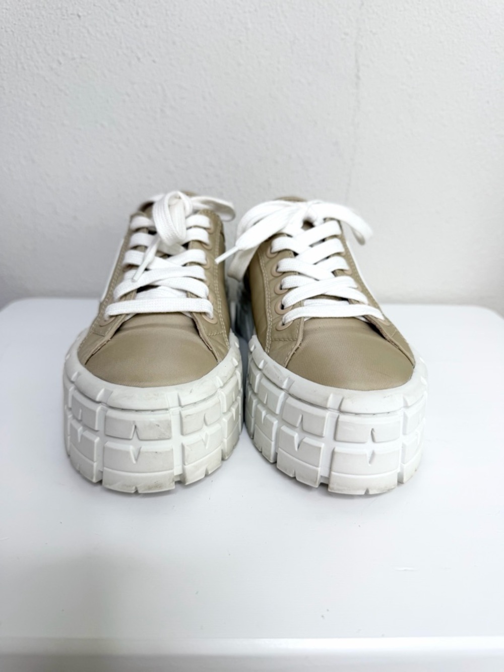 Prada Double Wheel Nylon Sneakers Gabardine Sneakers In Desert Beige Size 37.5 - Picture 5 of 12